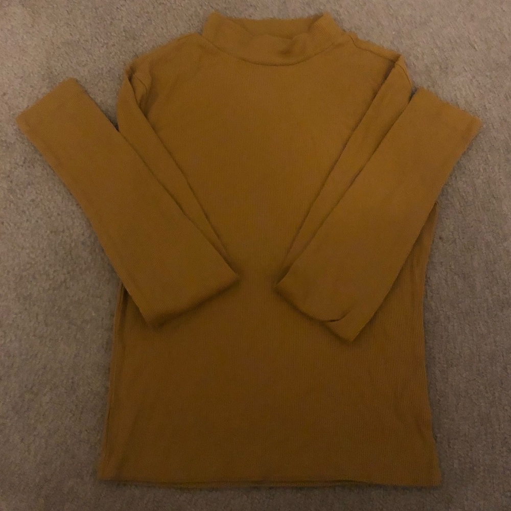 ribbed yellow mock neck top